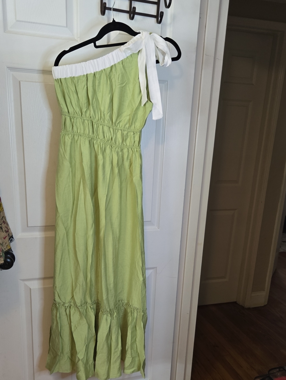Sunday One-Shoulder Light Green and White Maxi Dress